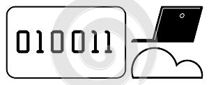 Binary Code with Laptop and Cloud Icon Data Storage, Technology, and Cloud Computing