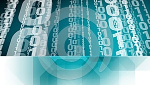 Binary code layout template with technology background and cyber security features, providing space for text and presentation