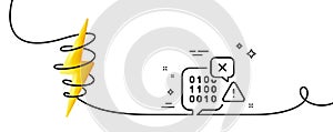 Binary code line icon. Ransomware threat sign. Continuous line with curl. Vector