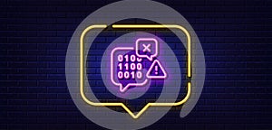 Binary code line icon. Ransomware threat sign. Neon light speech bubble. Vector