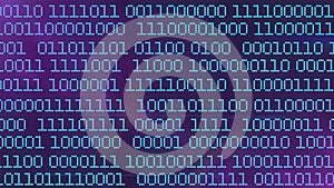 Binary code matrix background with blue digits on screen. Algorithm binary, data code, decryption and encoding, row