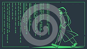 Binary code matrix, digital technology and data stream. vector design Generative AI