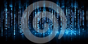 Binary code matrix digits falling data stream