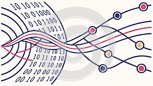 Binary code matrix, flowing digital data stream, vector design Generative AI