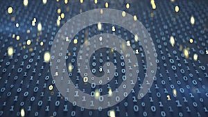 Binary code matrix with glowing symbols 3D render