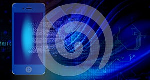 Binary code and mobile Background with global marketing , Digital Abstract technology background. Java, coding.