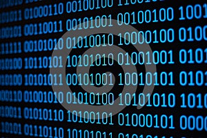 Binary code on monitor of computer