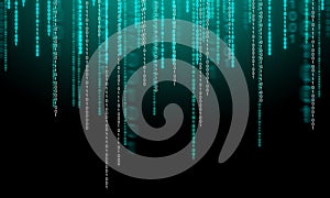 Binary code with neon rays on a black background.