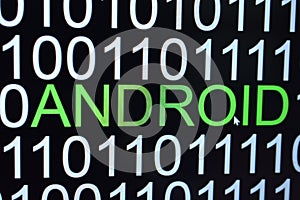 The binary code number background and word of ANDROID in green color