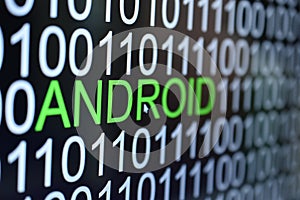 The binary code number background and word of ANDROID in green color