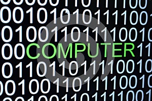 the binary code number background and word of COMPUTER in green color