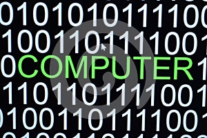 The binary code number background and word of COMPUTER in green color
