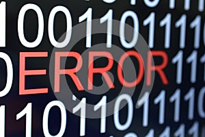 The binary code number background and word of ERROR in red color