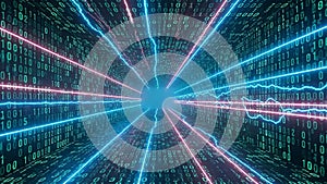 Binary code number tunnel abstract digital data stream
