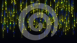 Binary code with numbers moving on the screen. Digital age. Binary algorithm, data code, decryption and encoding. Matrix