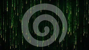Binary code with numbers moving on the screen. Digital age. Binary algorithm, data code, decryption and encoding. Matrix