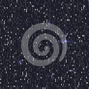 Binary code with numbers one and zero on dark background. Artificial intelligence. Big data. Smart system. Coding or