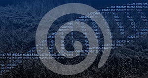 Binary code and numerical data processing over digital landscape image