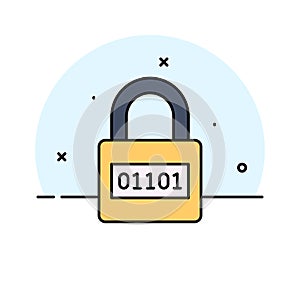 Binary code on padlock, modern vector of digital security, encryption icon