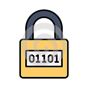 Binary code on padlock, modern vector of digital security, encryption icon