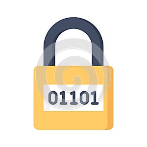 Binary code on padlock, modern vector of digital security, encryption icon