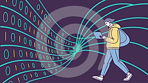 Binary code and person, digital world, and technology concept vector design Generative AI