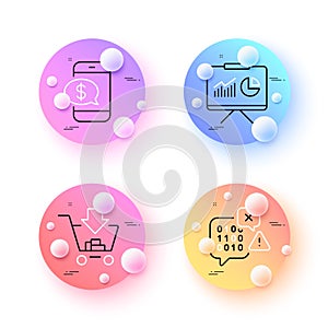 Binary code, Presentation and Phone payment minimal line icons. For web application, printing. Vector