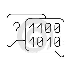 binary code and question mark quote frame line icon vector illustration