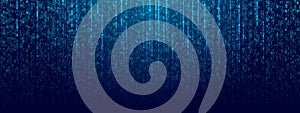 Binary code rain background in blue. Abstract matrix effect