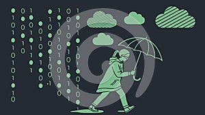 Binary code rain: digital, data, technology, information vector design Generative AI