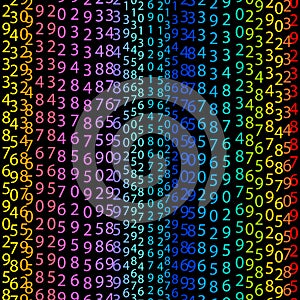 Binary code rainbow and black green background with digits on sc