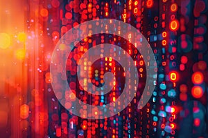 Binary code. Red and blue glowing numbers. Technology background