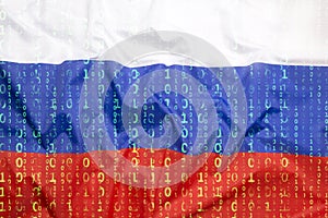 Binary code with Russia flag, data protection concept