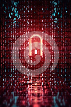 binary code on a screen with a cybersecurity lock icon