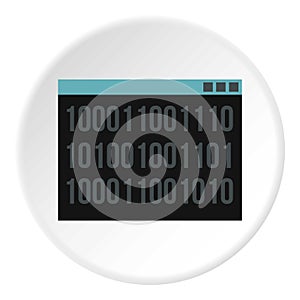 Binary code on screen icon, flat style