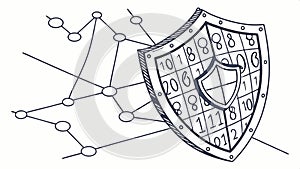 Binary code shield, digital data security and binary protection system. Vector Design, Generative AI