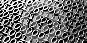 Binary code silver numbers 0 and 1 on black background. 3d illustration