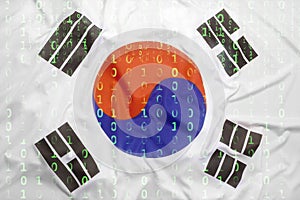 Binary code with South Korea flag, data protection concept
