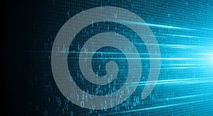 Binary Code Stream with Blue Light Streaks digital