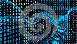 Binary code stream digital data, technology and information flow abstract concept Generative AI