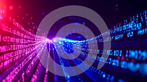 Binary code stream flowing forming big data tunnel