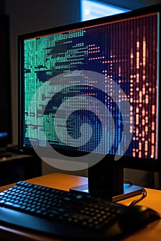 binary code streaming on a computer screen