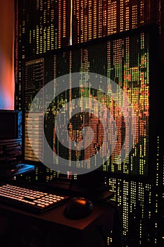binary code streaming on a computer screen