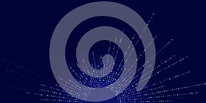Binary code streams radiate from center as dotted lines. Digital data flow graphic for tech, AI or network concepts. Abstract