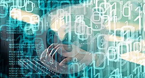 Binary code and trojan virus code, green abstract background