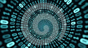 Binary code tunnel background for technology data and digital concepts generated by ai
