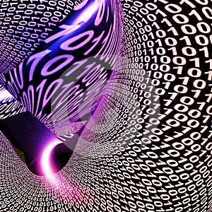 Binary Code Tunnel Digital Bits 3d Rendering