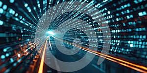 Binary code tunnel with digital elements. Abstract art digital image. AIG49.