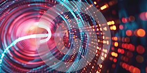 Binary code tunnel with digital elements. Abstract art digital image. AIG49.