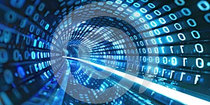 Binary code tunnel with digital elements. Abstract art digital image. AIG49.